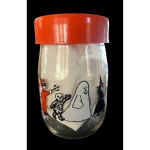 Vintage Carlton Glass Halloween Jar With Orange Lid & Trick-Or-Treat Characters